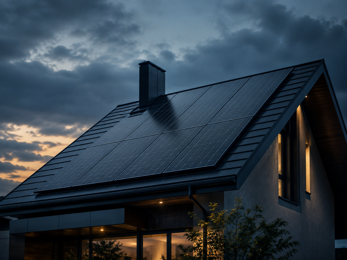 Photovoltaikanlage auf dem Dach eines modernen Wohnhauses