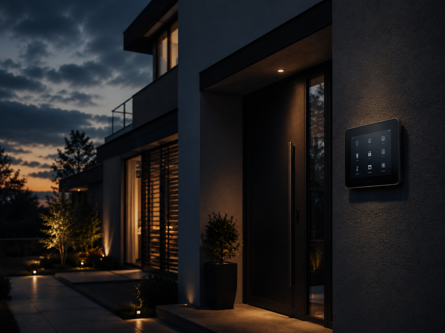 Smart-Home-Steuerung an einem modernen Wohnhaus mit Photovoltaikanlage